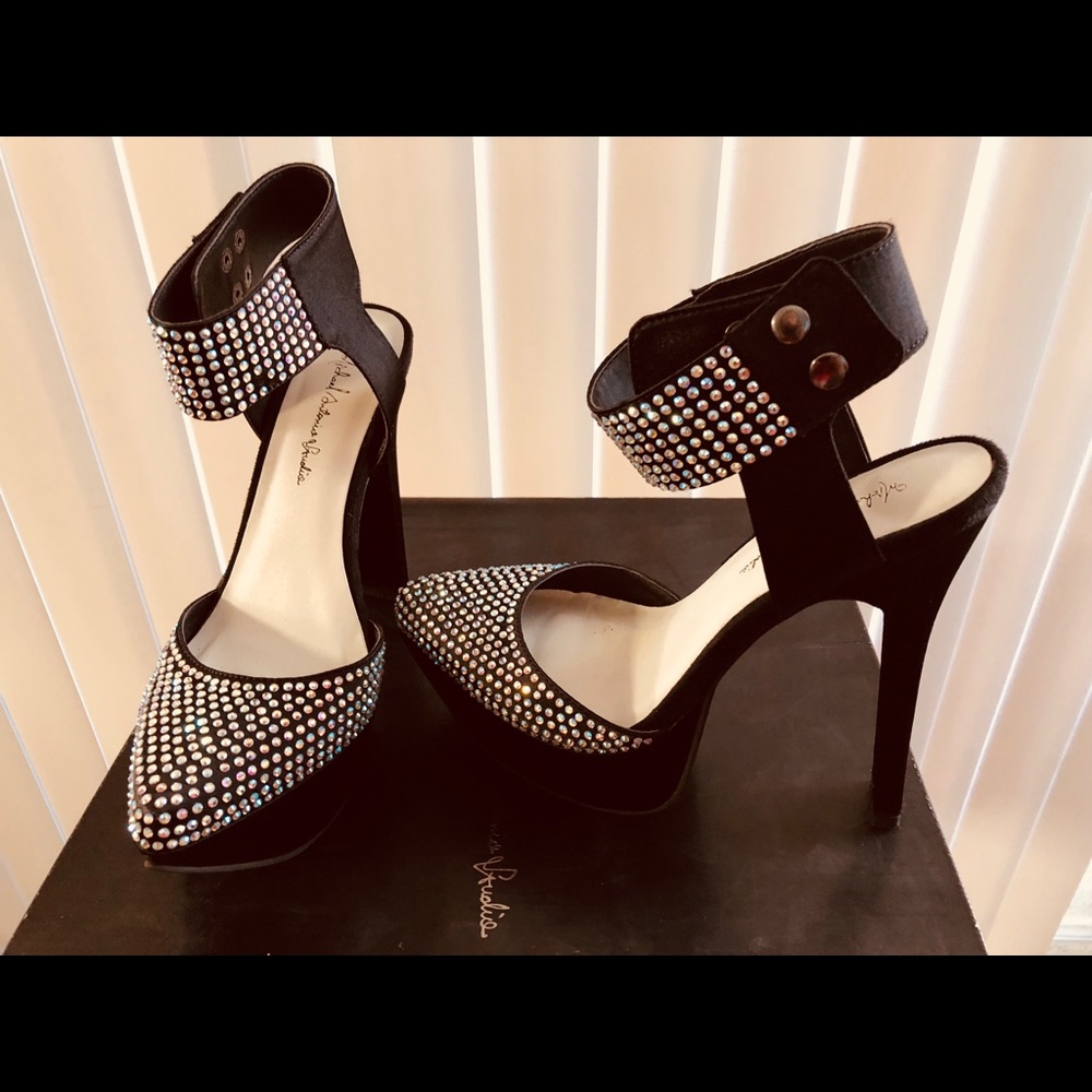 Michael Antonio Studio Raymond Black Satin Heels